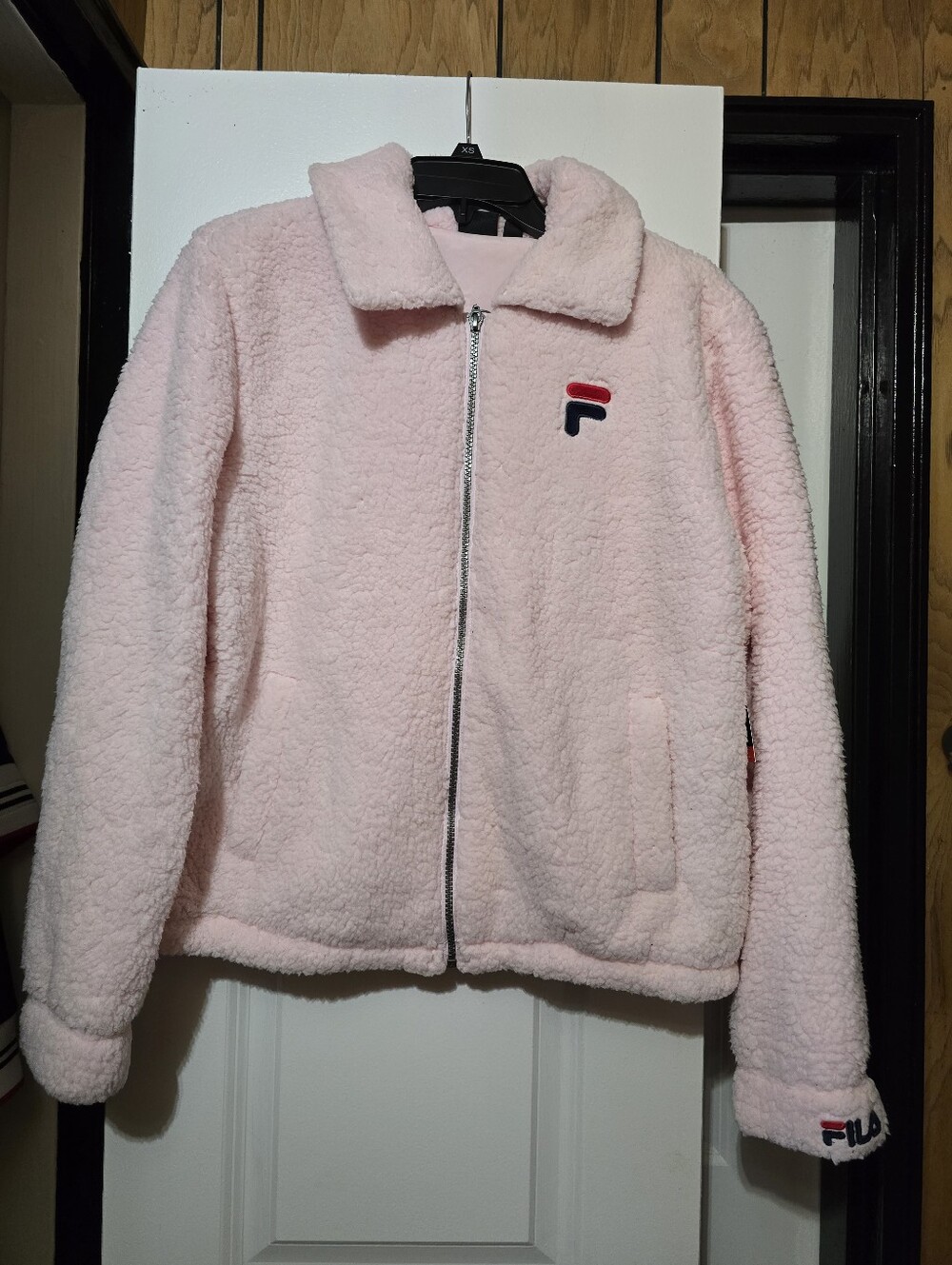 Fila Women's Light Pink Sherpa Fleece Full Zip Collared Jacket - Size Large